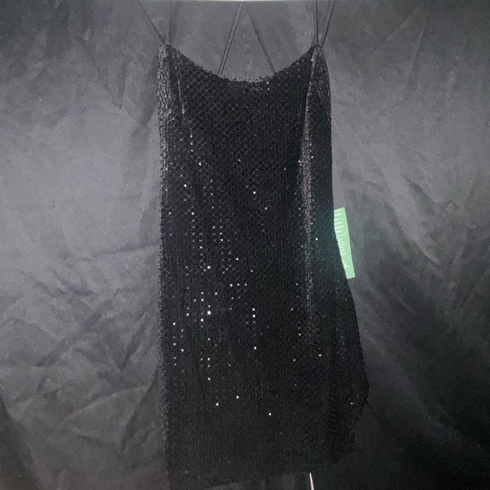 City Triangles Black Sequin Slip Dress